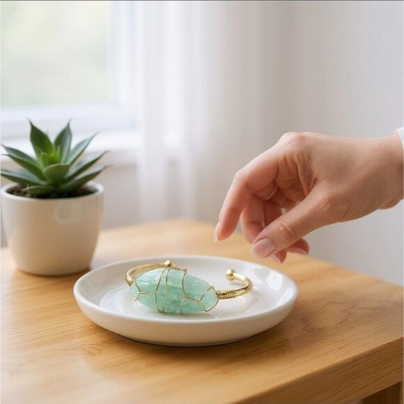 Fluorite ✦ Wire Wrap Clarity Cuff ✦ 14Kt Gold Over Copper Adjustable Talisman - Picture 3 of 13